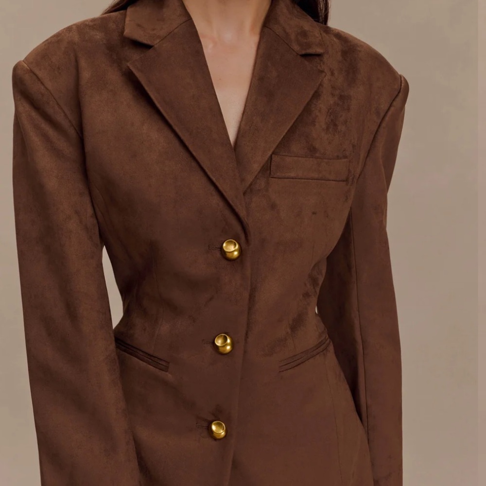 Meshki Sally Blazer - Suede Brown Blazer with Gold Buttons